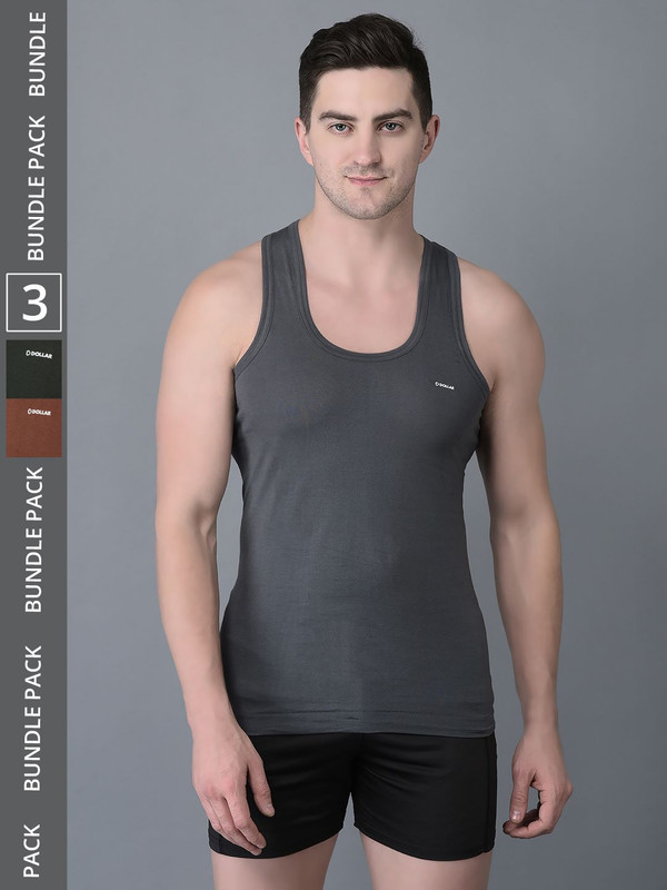 Dollar Bigboss Men's Assorted Pack of 3 Cotton Vest