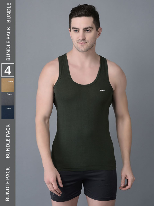 Dollar Bigboss Men's Assorted Pack of 4 Cotton Vest