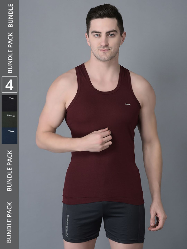 Dollar Bigboss Men's Assorted Pack of 4 Cotton Vest