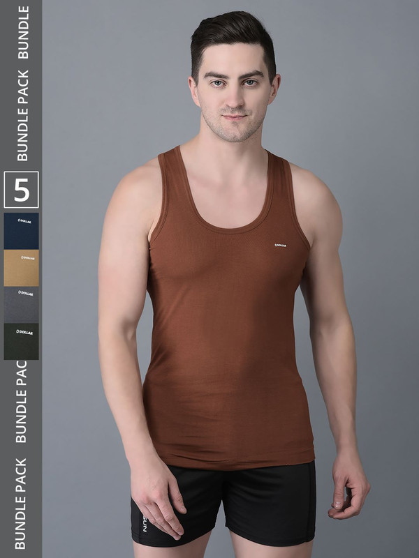 Dollar Bigboss Men's Assorted Pack of 5 Cotton Vest