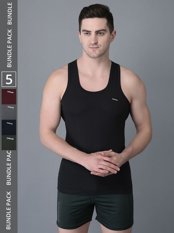 Dollar Bigboss Men's Assorted Pack of 5 Cotton Vest