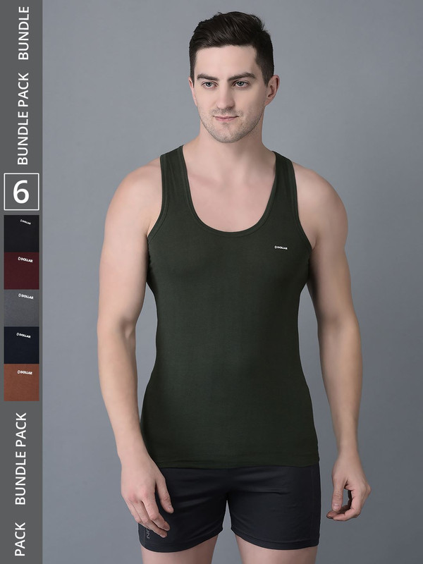 Dollar Bigboss Men's Assorted Pack of 6 Cotton Vest