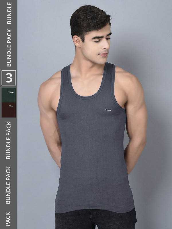 Dollar Bigboss Men's Assorted Pack of 3 Cotton Vest