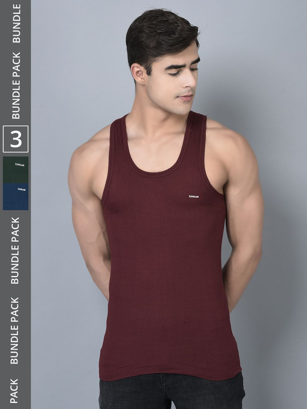 Dollar Bigboss Men's Assorted Pack of 3 Cotton Vest