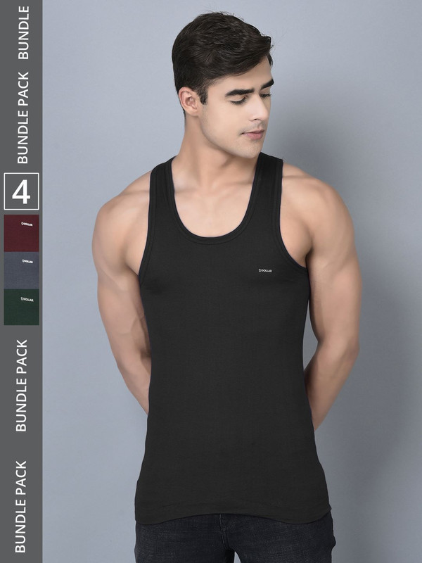 Dollar Bigboss Men's Assorted Pack of 4 Cotton Vest