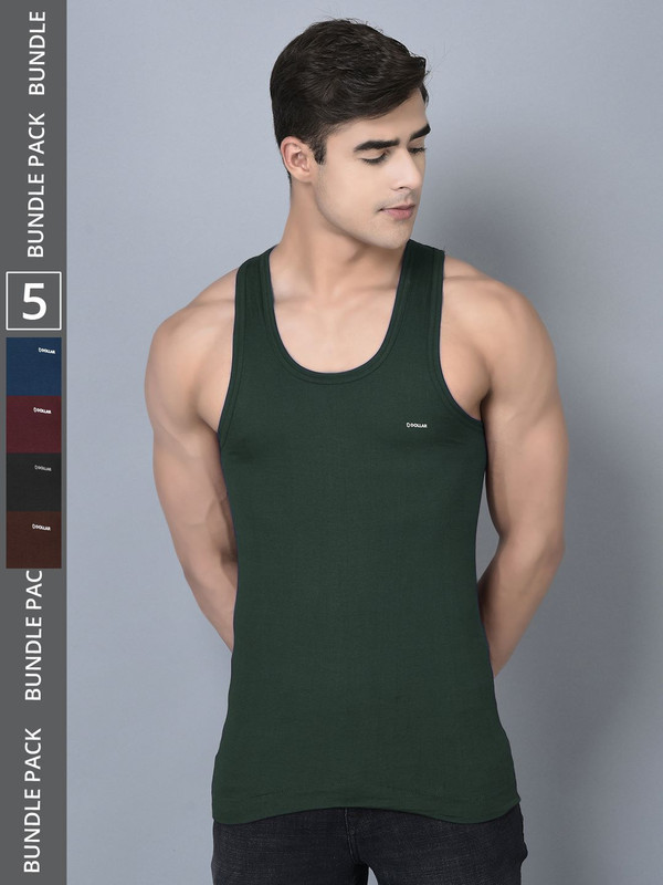 Dollar Bigboss Men's Assorted Pack of 5 Cotton Vest