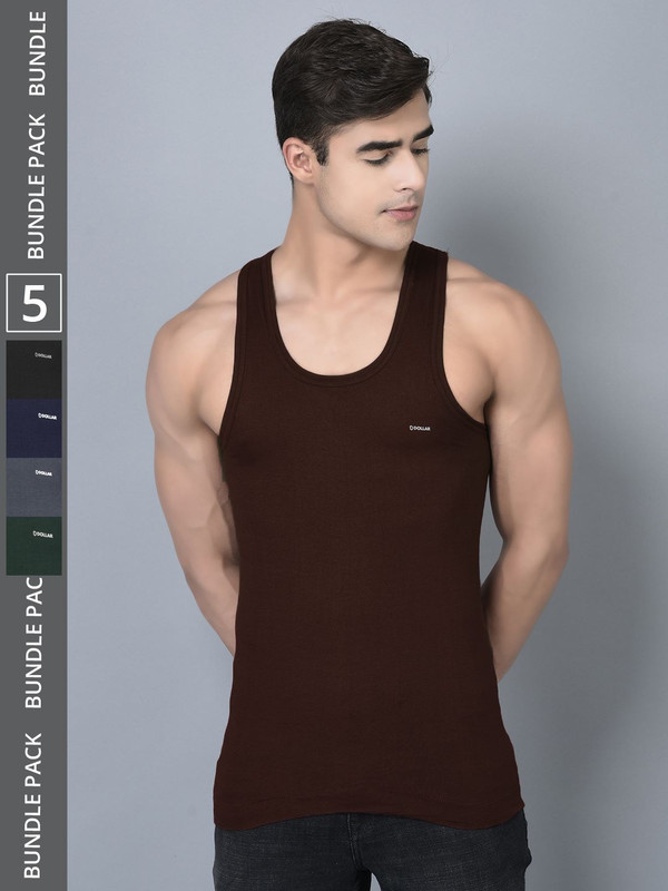 Dollar Bigboss Men's Assorted Pack of 5 Cotton Vest