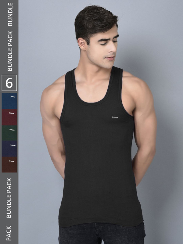 Dollar Bigboss Men's Assorted Pack of 6 Cotton Vest