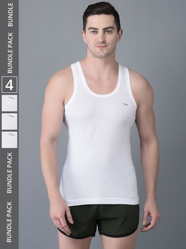 Dollar Bigboss Men's White Pack of 4 Cotton Vest