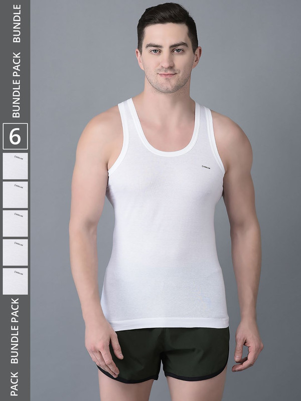 Dollar Bigboss Men's White Pack of 6 Cotton Vest
