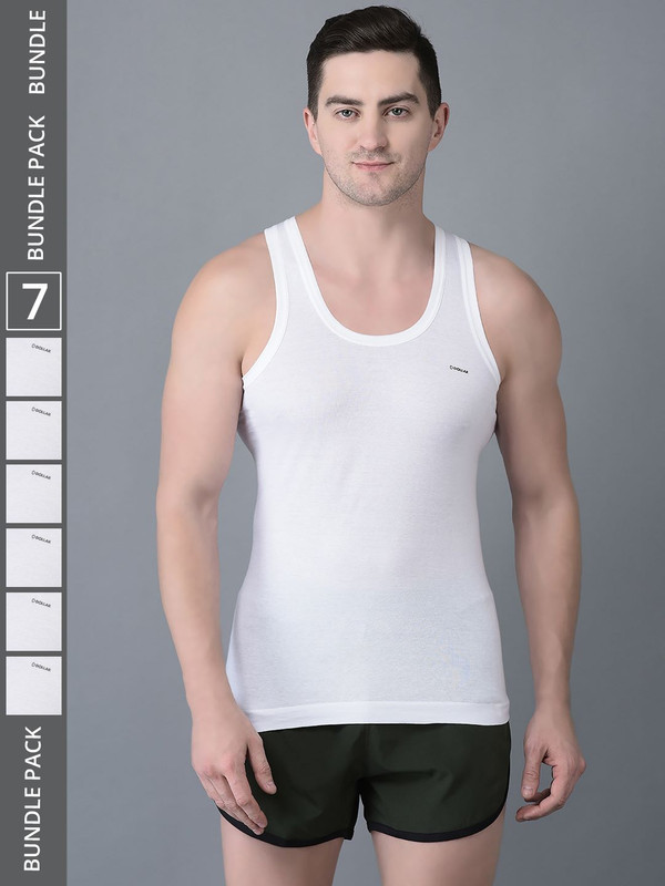 Dollar Bigboss Men's White Pack of 7 Cotton Vest