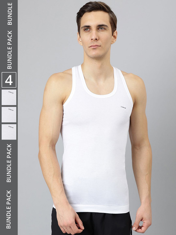 Dollar Bigboss Men's White Pack of 4 Cotton Vest