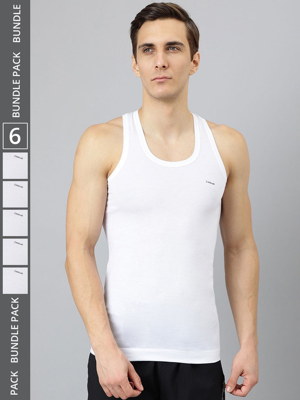Dollar Bigboss Men's White Pack of 6 Cotton Vest