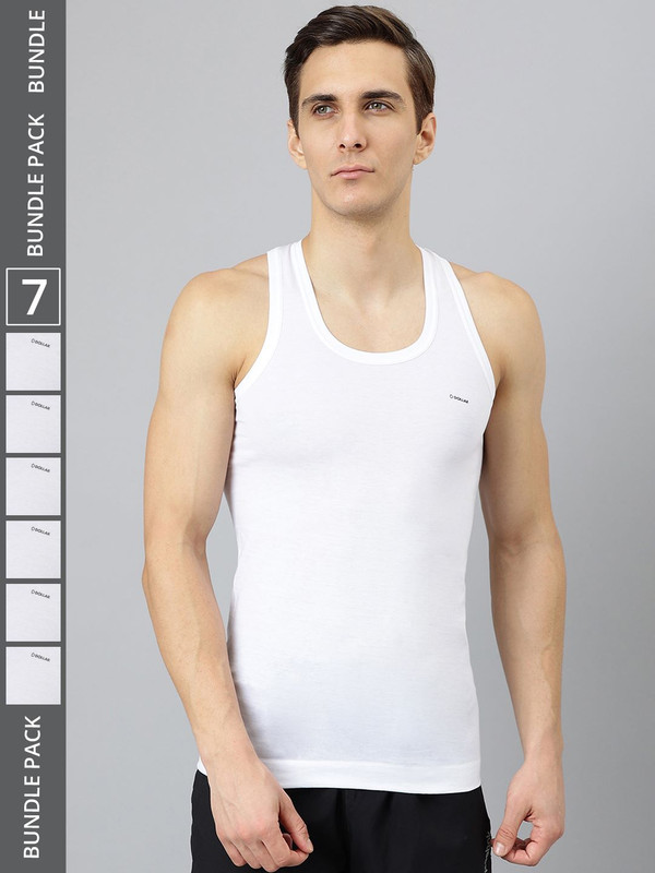 Dollar Bigboss Men's White Pack of 7 Cotton Vest