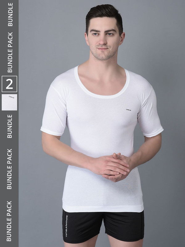 Dollar Bigboss Men's White Pack of 2 Cotton Vest