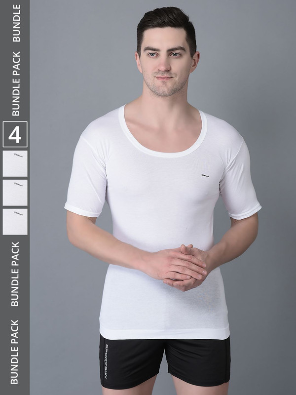 Dollar Bigboss Men's White Pack of 4 Cotton Vest