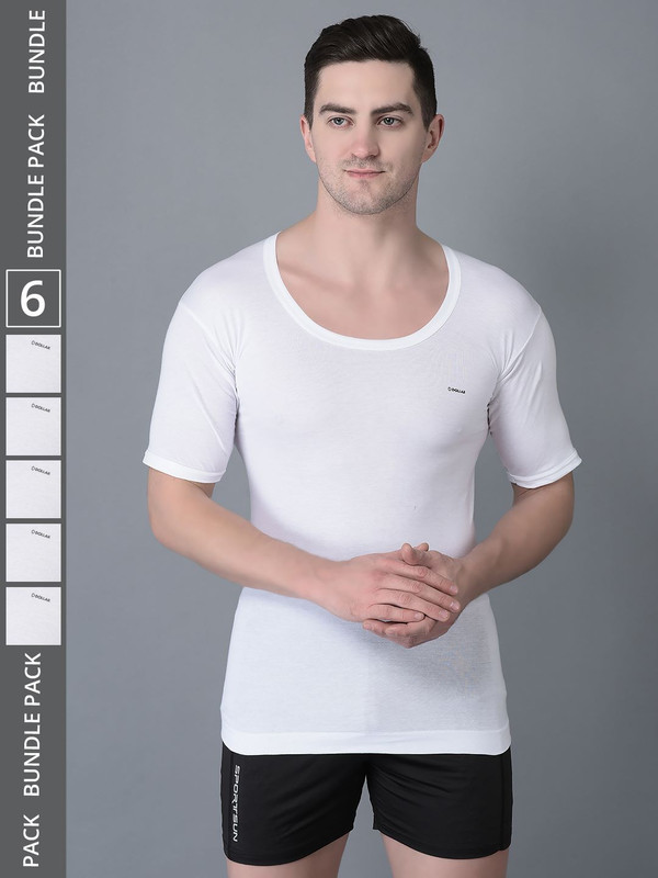 Dollar Bigboss Men's White Pack of 6 Cotton Vest