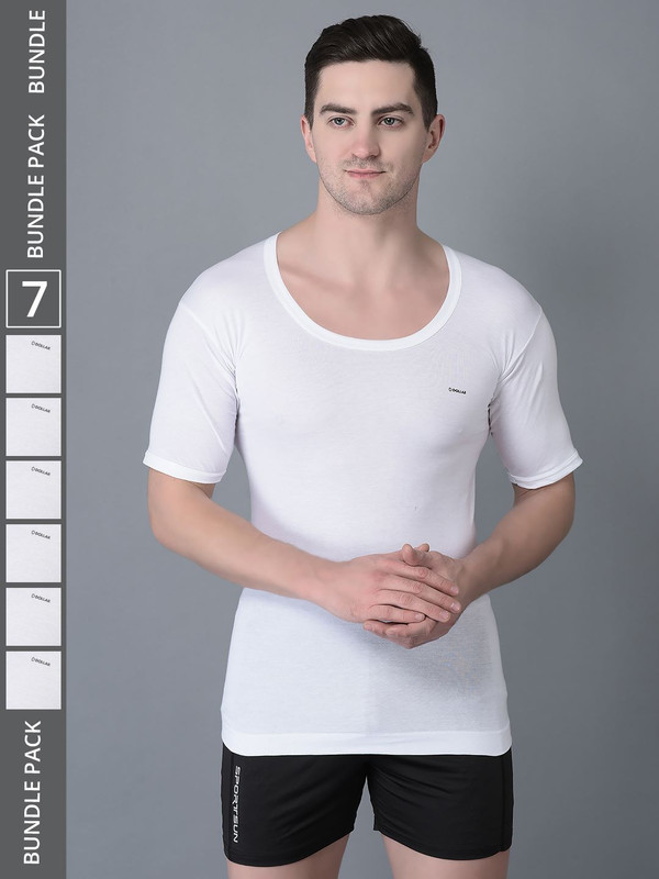 Dollar Bigboss Men's White Pack of 7 Cotton Vest