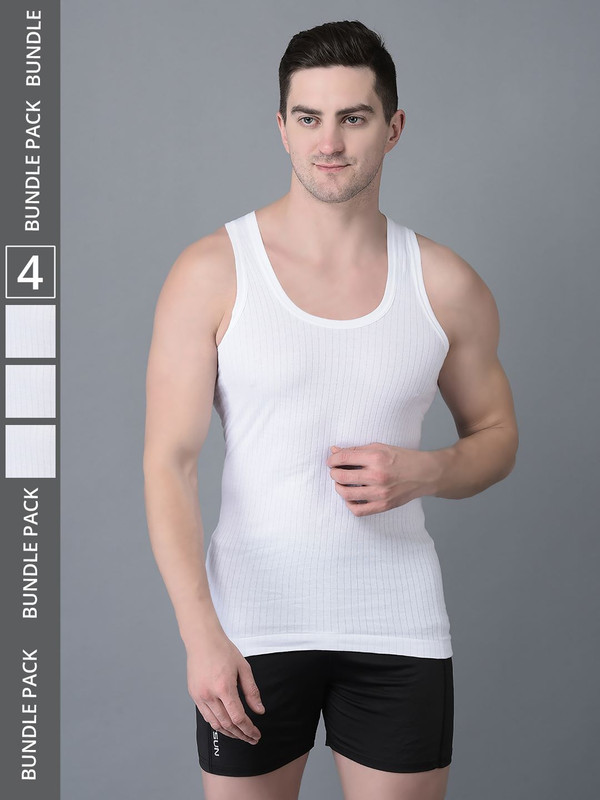 Dollar Bigboss Men's White Pack of 4 Cotton Vest