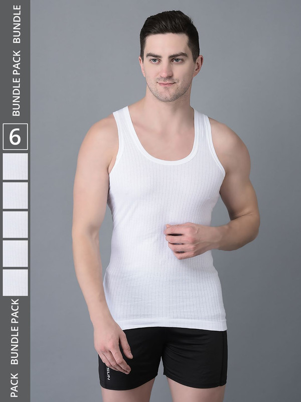 Dollar Bigboss Men's White Pack of 6 Cotton Vest