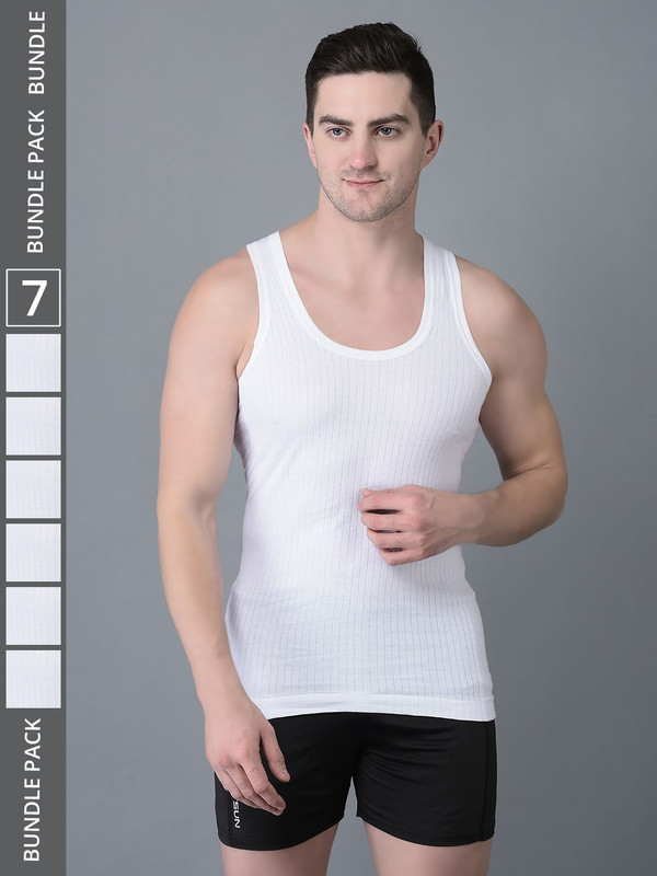 Dollar Bigboss Men's White Pack of 7 Cotton Vest