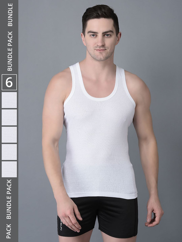 Dollar Bigboss Men's White Pack of 6 Cotton Vest