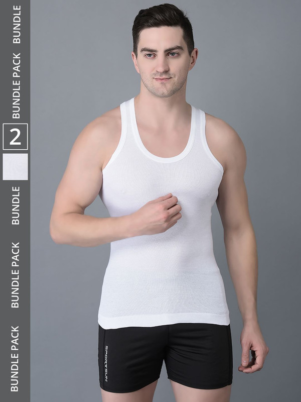 Dollar Bigboss Men's White Pack of 2 Cotton Vest
