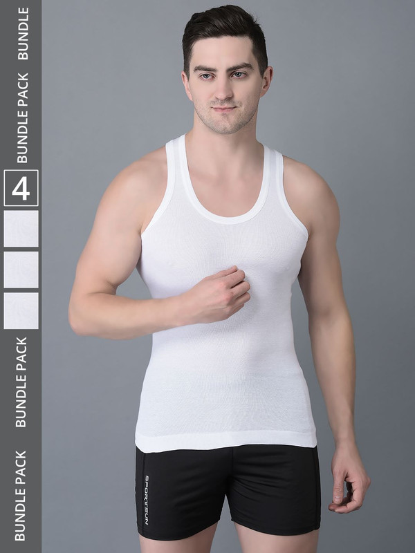 Dollar Bigboss Men's White Pack of 4 Cotton Vest