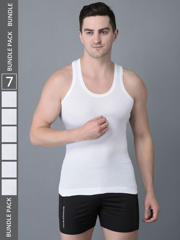 Dollar Bigboss Men's White Pack of 7 Cotton Vest