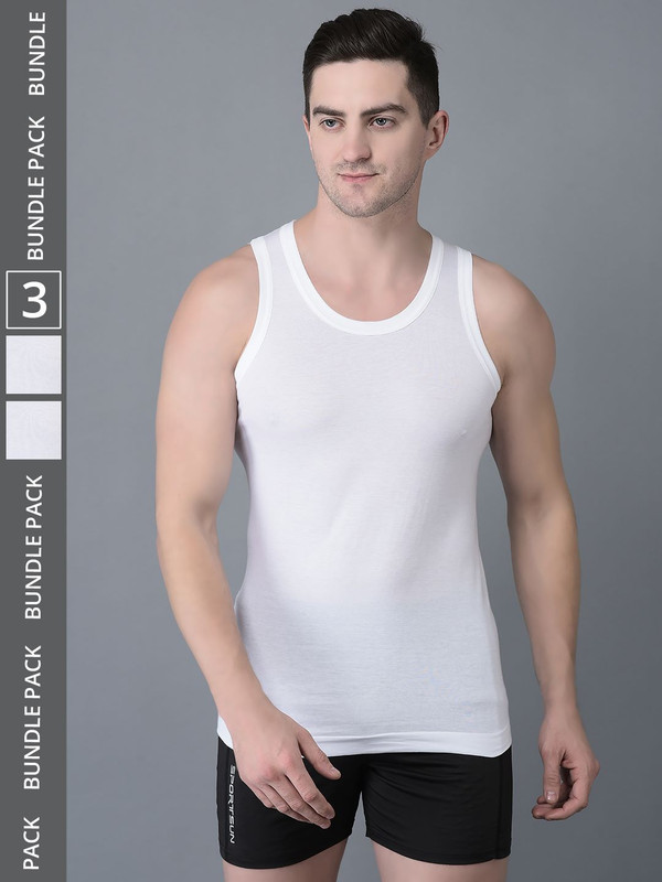 Dollar Bigboss Men's White Pack of 3 Cotton Vest