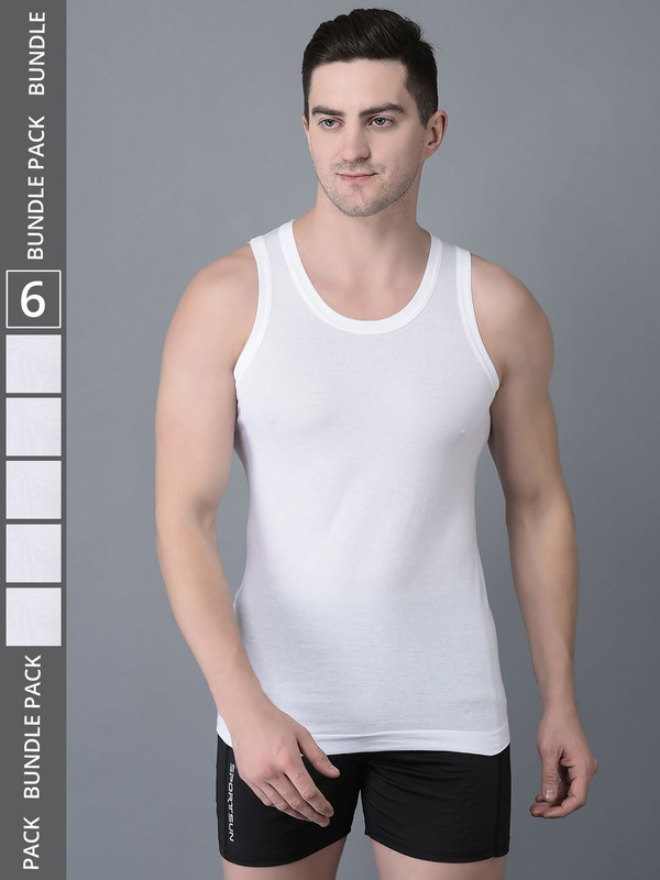 Dollar Bigboss Men's White Pack of 6 Cotton Vest