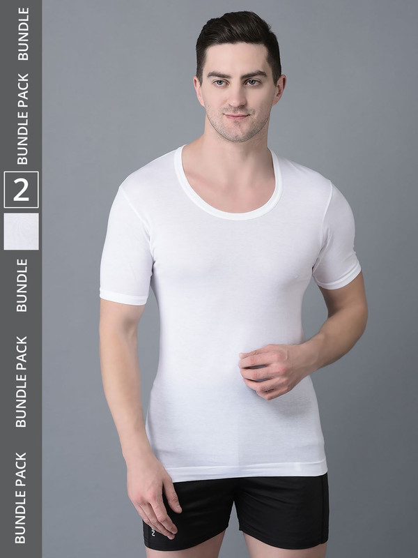 Dollar Bigboss Men's White Pack of 2 Cotton Vest