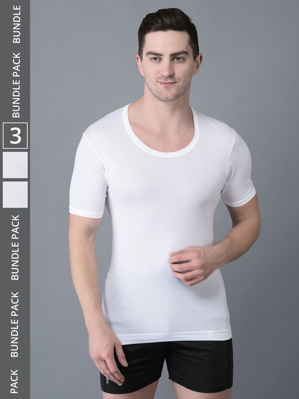 Dollar Bigboss Men's White Pack of 3 Cotton Vest