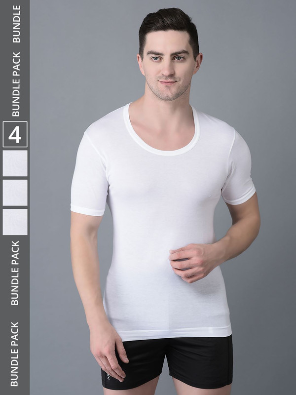 Dollar Bigboss Men's White Pack of 4 Cotton Vest