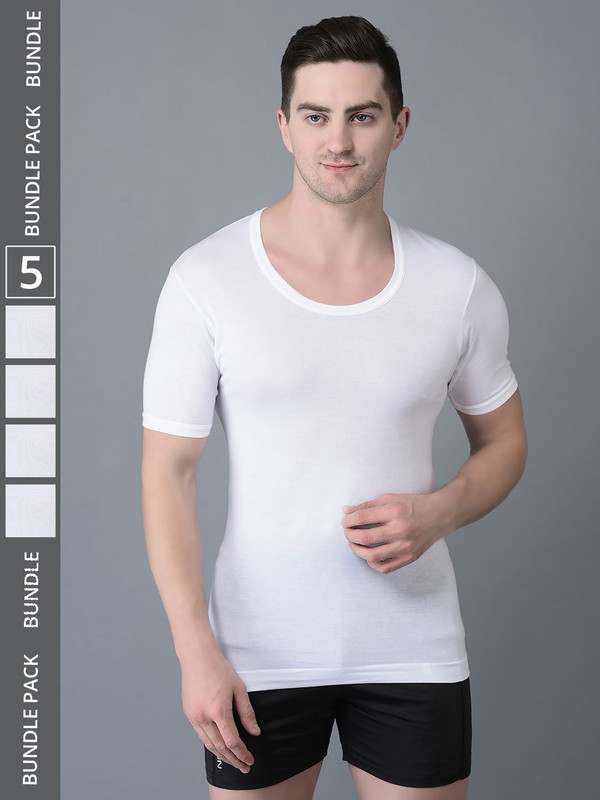 Dollar Bigboss Men's White Pack of 5 Cotton Vest