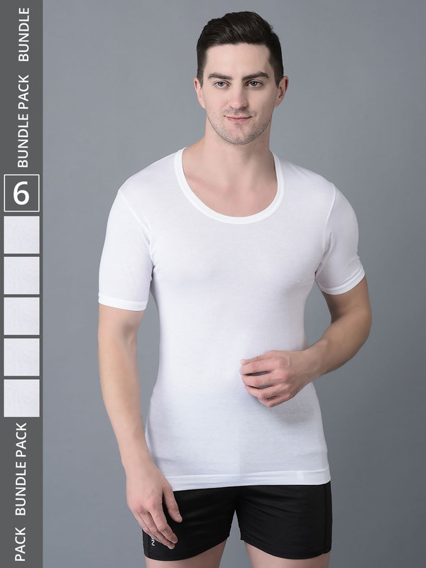 Dollar Bigboss Men's White Pack of 6 Cotton Vest