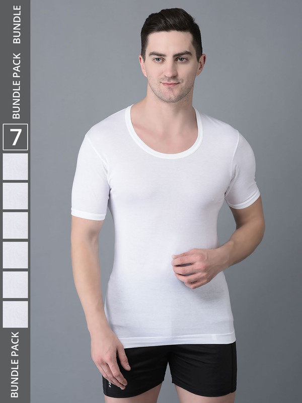 Dollar Bigboss Men's White Pack of 7 Cotton Vest