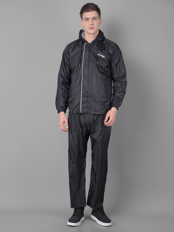 Dollar Rainguard Men's PVC Full Sleeve Solid Reversible Raincoat Set With Adjustable Hood and Pocket