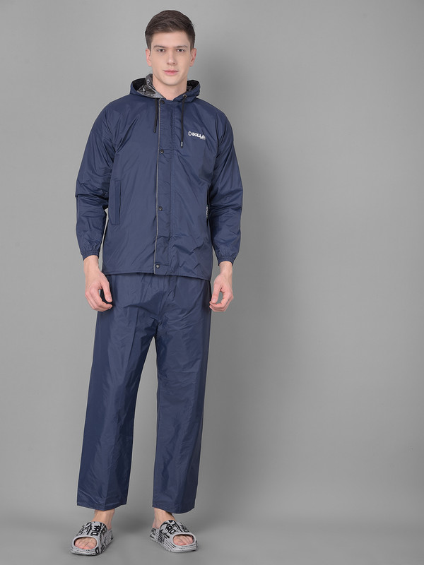 Dollar Rainguard Men's PVC Full Sleeve Solid Reversible Raincoat Set With Adjustable Hood and Pocket