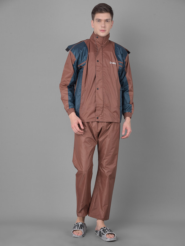 Dollar Rainguard Men's PVC Full Sleeve Solid Reversible Raincoat Set With Adjustable Hood and Pocket