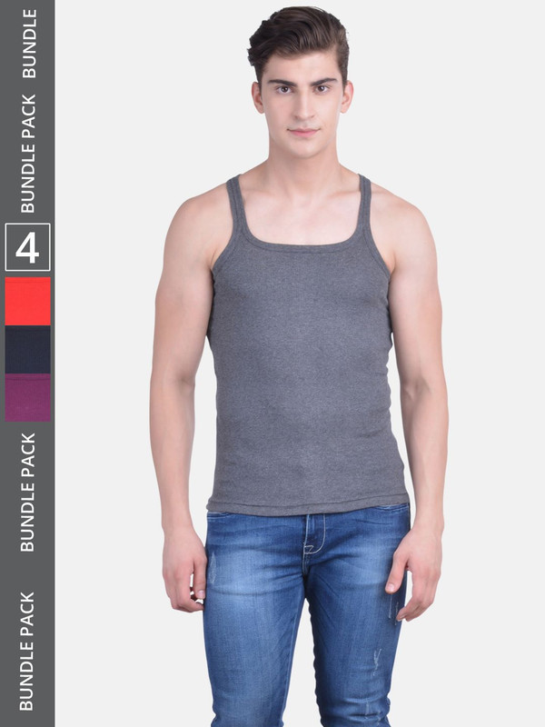 Dollar Bigboss Men's Assorted Pack of 4 Cotton Gym Vest