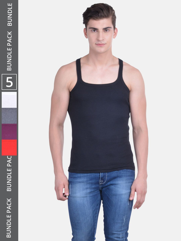 Dollar Bigboss Men's Assorted Pack of 5 Cotton Gym Vest