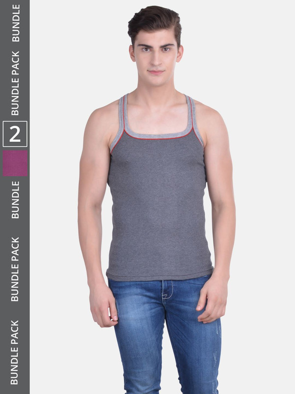 Dollar Bigboss Men's Assorted Pack of 2 Cotton Gym Vest