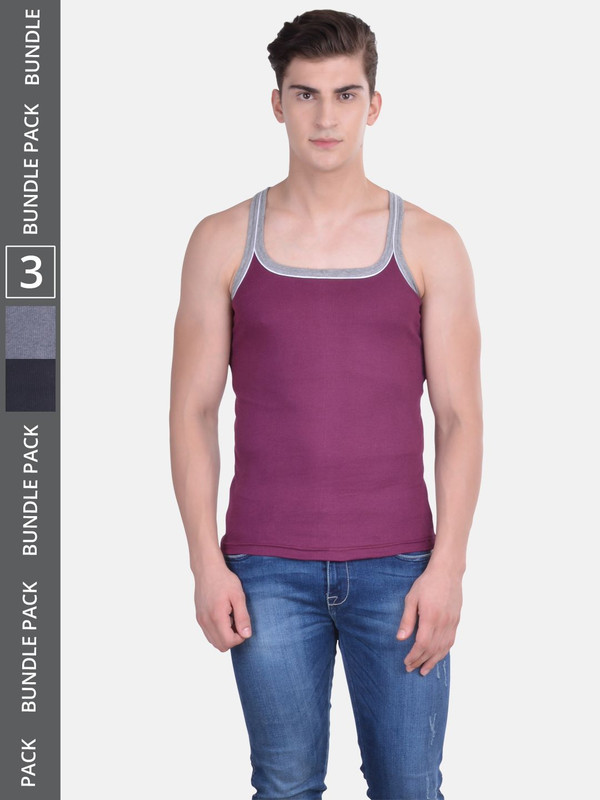 Dollar Bigboss Men's Assorted Pack of 3 Cotton Gym Vest
