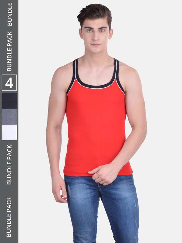 Dollar Bigboss Men's Assorted Pack of 4 Cotton Gym Vest