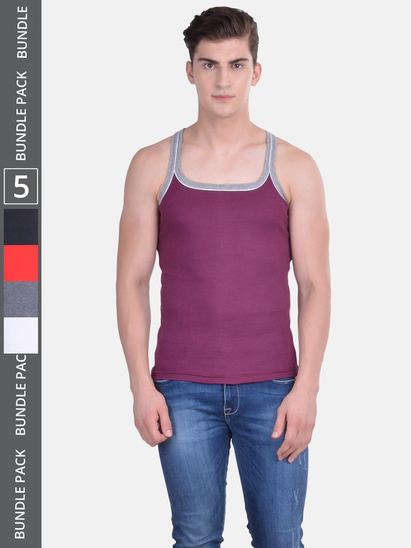 Dollar Bigboss Men's Assorted Pack of 5 Cotton Gym Vest