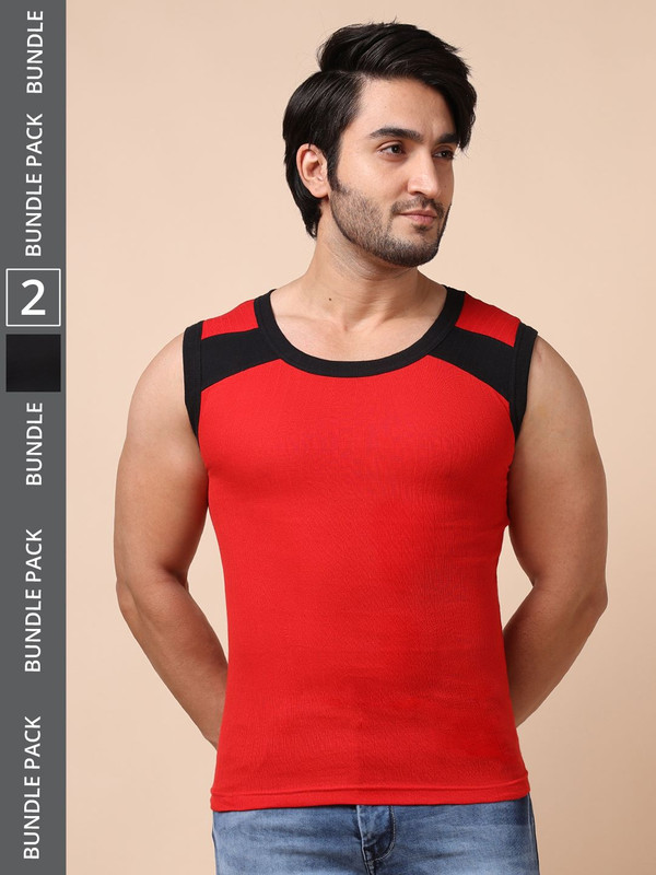 Dollar Bigboss Men's Assorted Pack of 2 Cotton Gym Vest