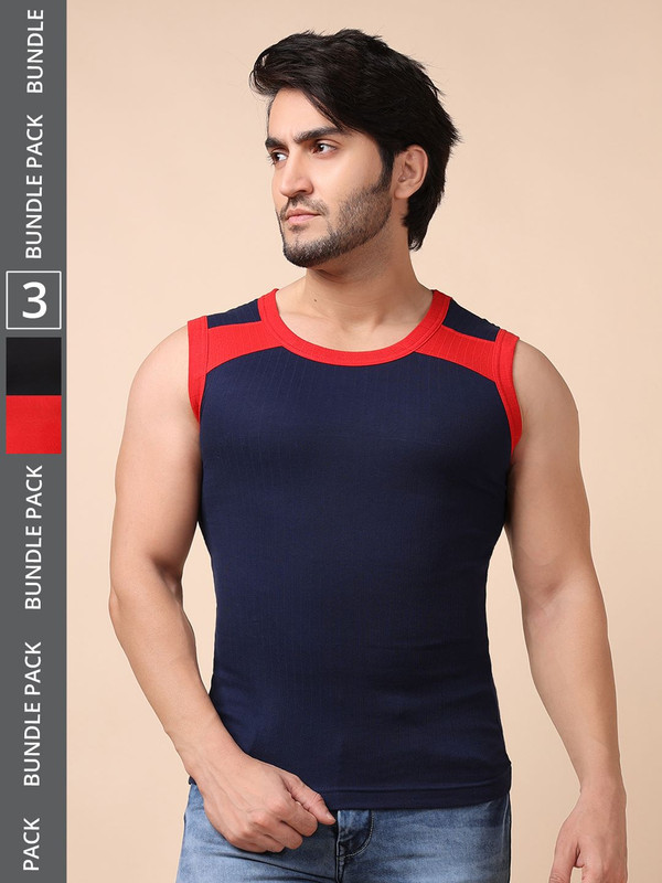 Dollar Bigboss Men's Assorted Pack of 3 Cotton Gym Vest