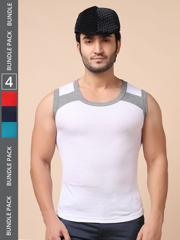 Dollar Bigboss Men's Assorted Pack of 4 Cotton Gym Vest