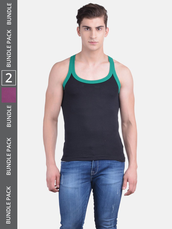 Dollar Bigboss Men's Assorted Pack of 2 Cotton Gym Vest